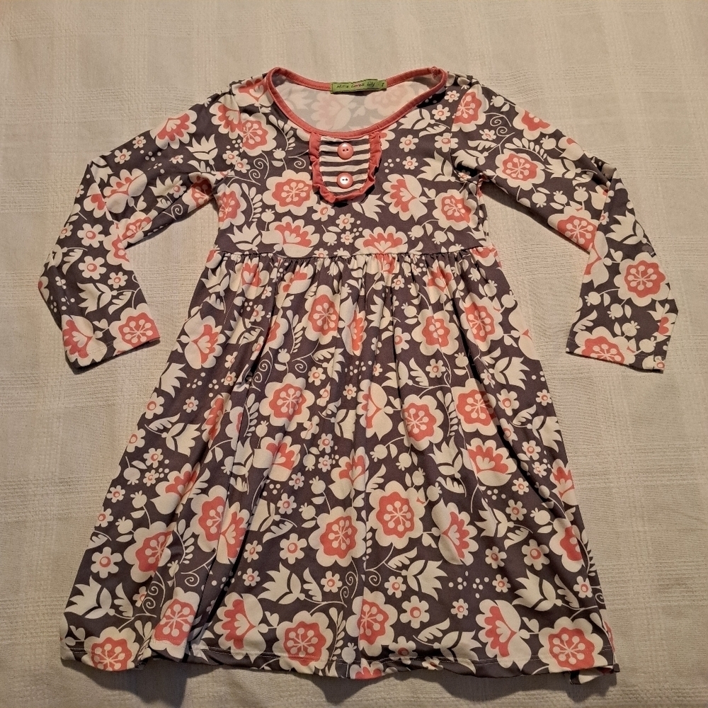 Millie loves Lily girls size 8 peach, white and taupe dress, floral print